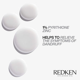 Redken bottle on bathroom shelf suggesting professional scalp relief