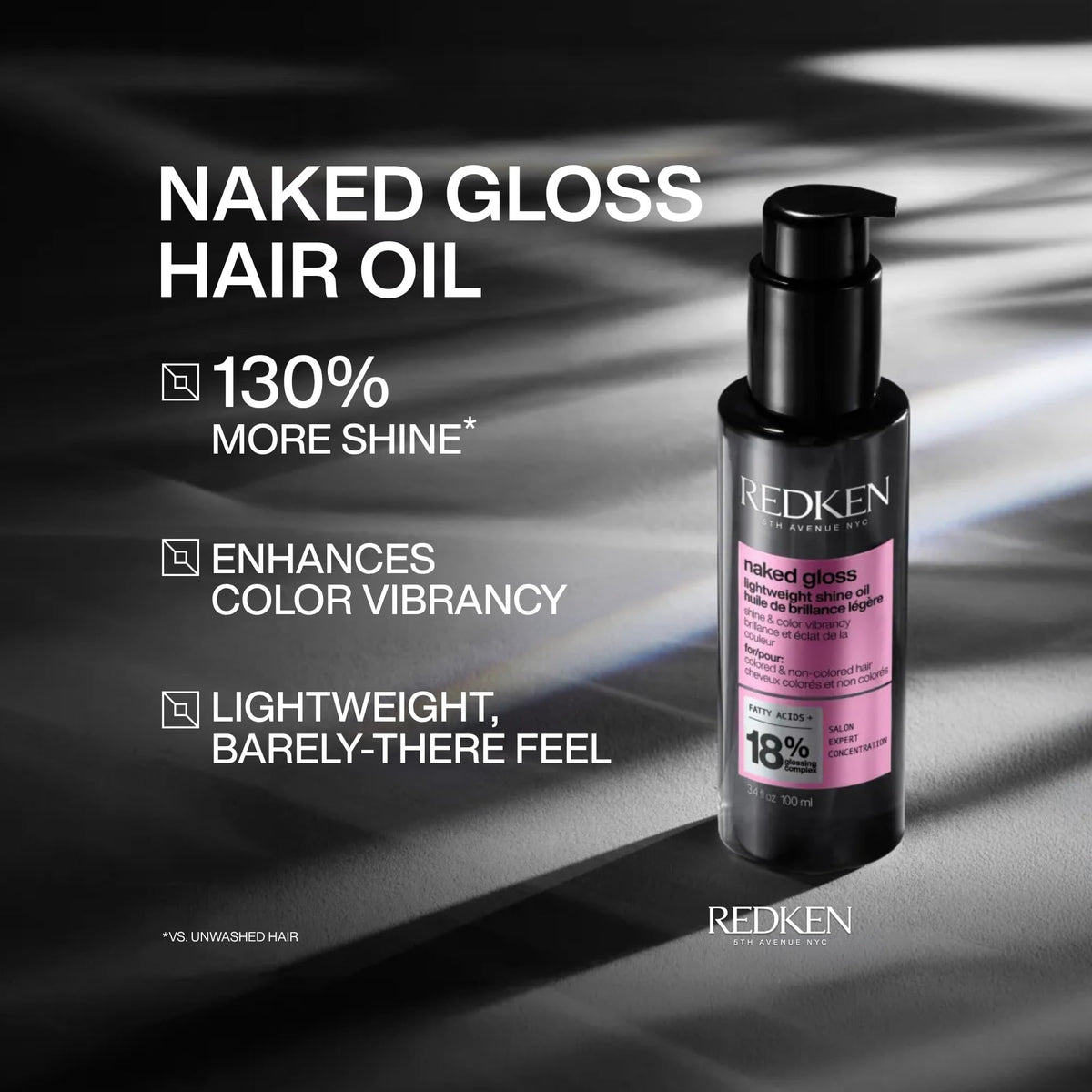 Redken Naked Gloss pump and label close-up highlighting product details