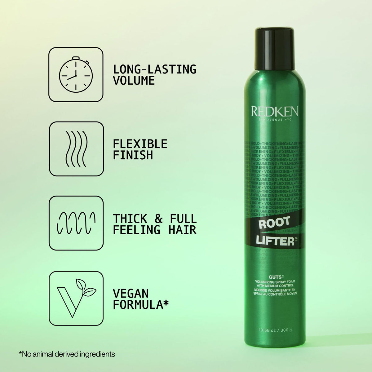 Redken Root Lifter foam texture dispensed in palm highlighting lightweight, buildable volume