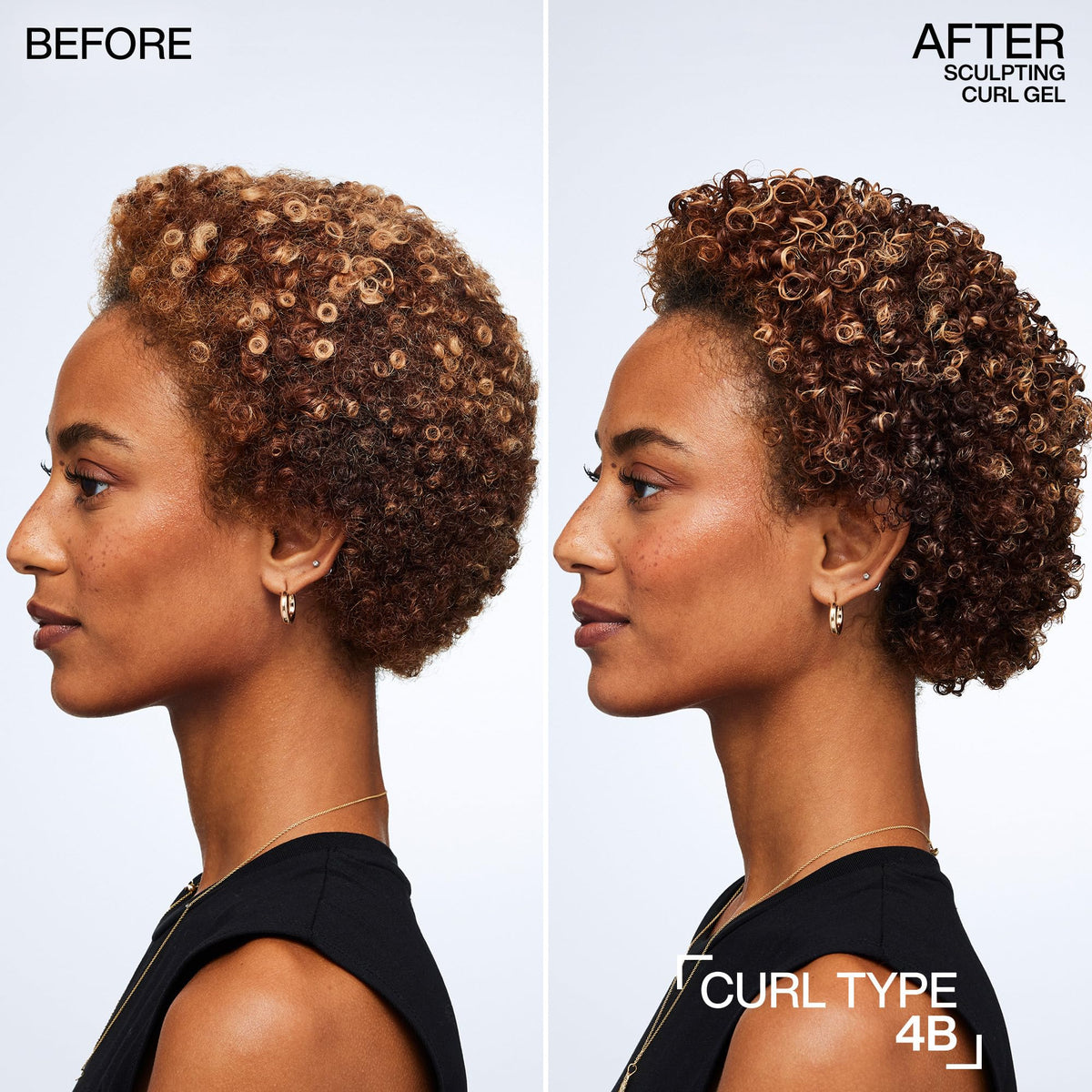 Applying Redken gel to damp curls for defined, frizz-controlled results