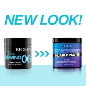 Redken paste texture close-up on fingertips showing lightweight, non-greasy finish