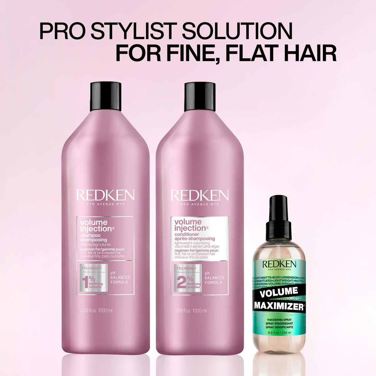Redken 33.8 fl oz bottle next to ruler showing large salon-size value