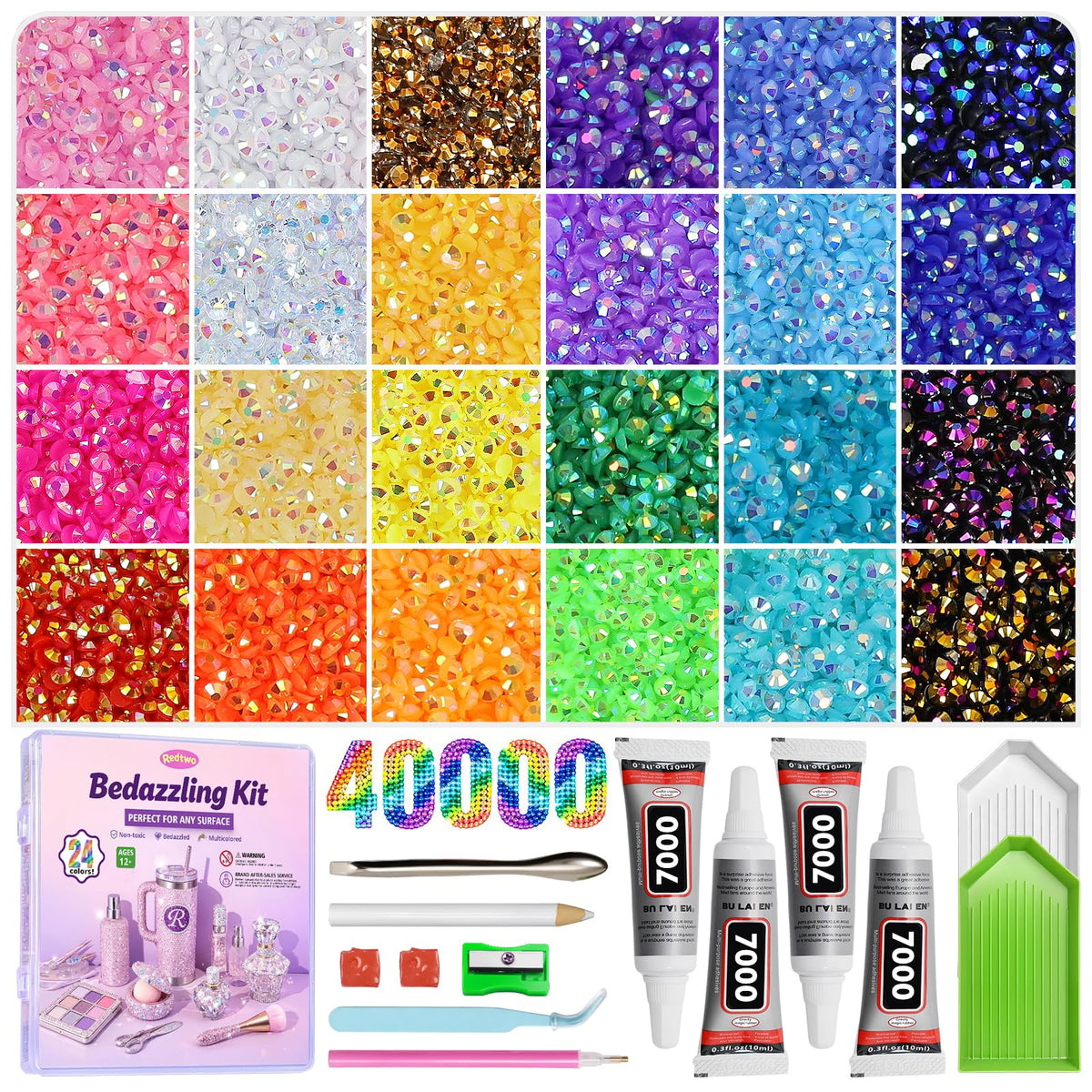 Redtwo front packaging showing full bedazzling kit and included accessories for easy crafting
