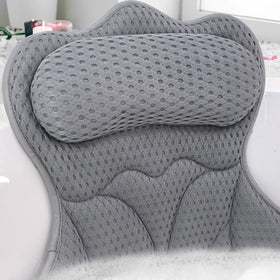 REEZEIVI front view of grey bath pillow showing shape and cushioning comfort