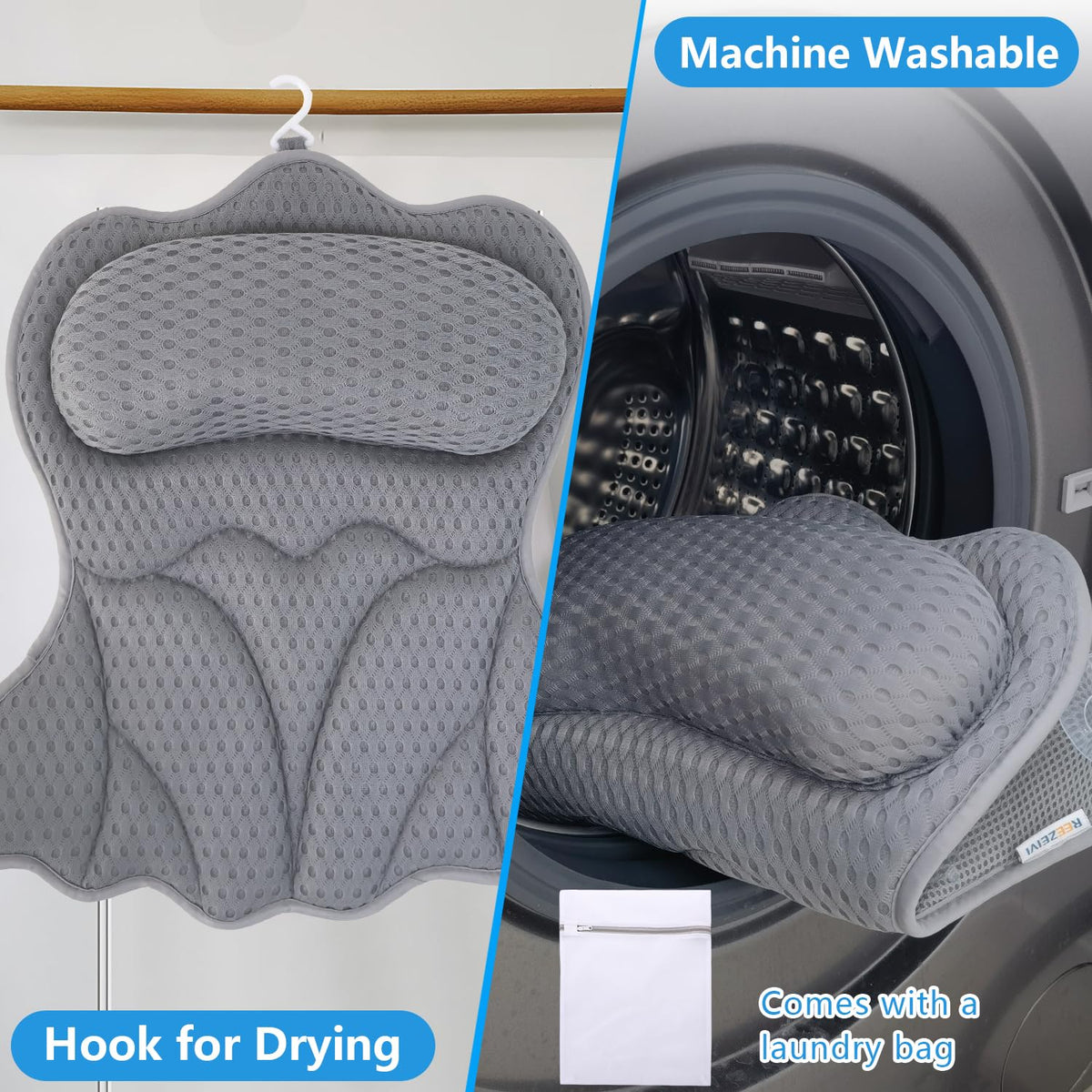 REEZEIVI placed in tub showing relaxed user support for neck and back