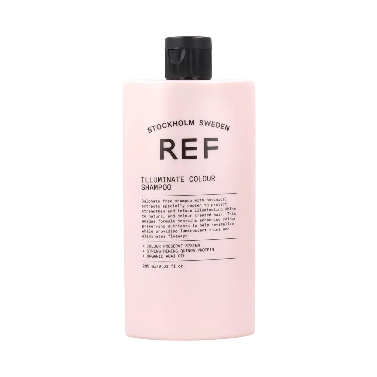 REF bottle front view showing label and glossy finish for color protection