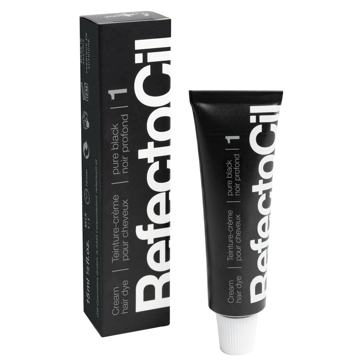 RefectoCil strand swatches displaying black and brown contrast, helpful for shade selection and matching