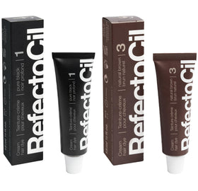 RefectoCil front packaging showing black and natural brown tubes, clear product identification and professional look