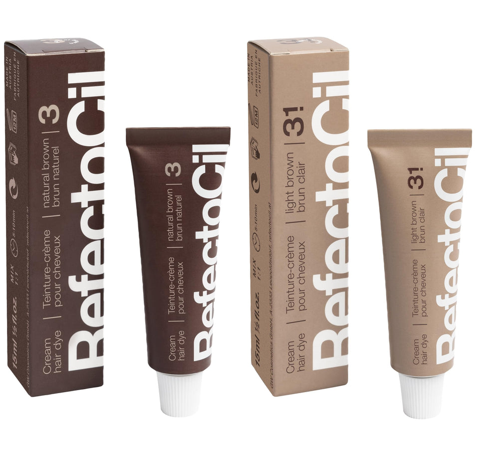 RefectoCil front packaging showing both Natural Brown and Light Brown, clear shade identification and professional look