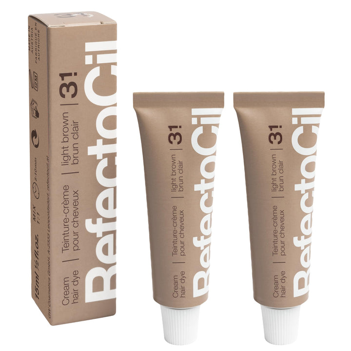 RefectoCil tube front view showing light brown shade and easy salon application
