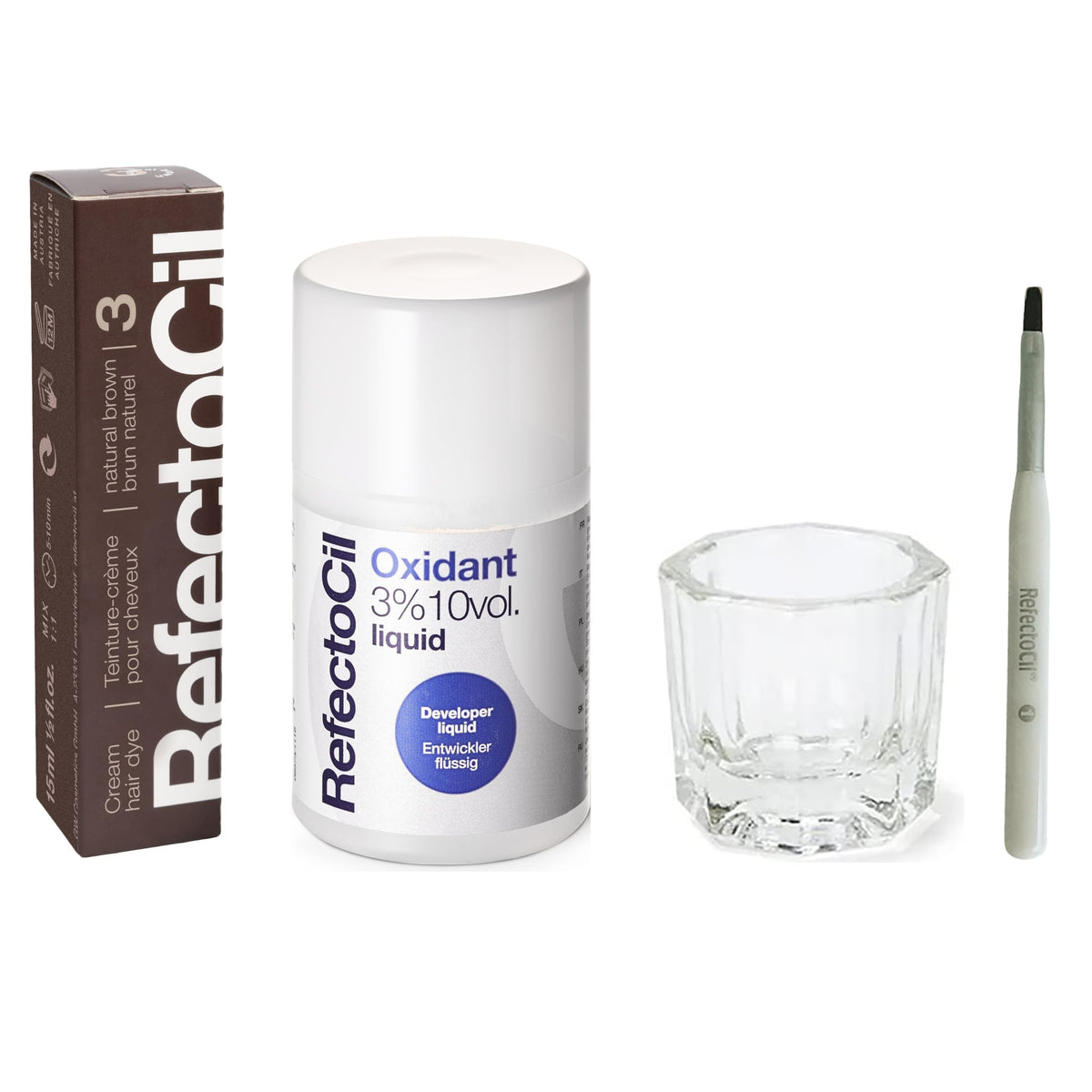 RefectoCil Natural Brown front packaging showing kit contents and clear branding, professional results