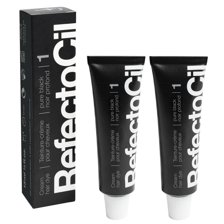 RefectoCil Pure Black front packaging showing two tubes and professional color benefit