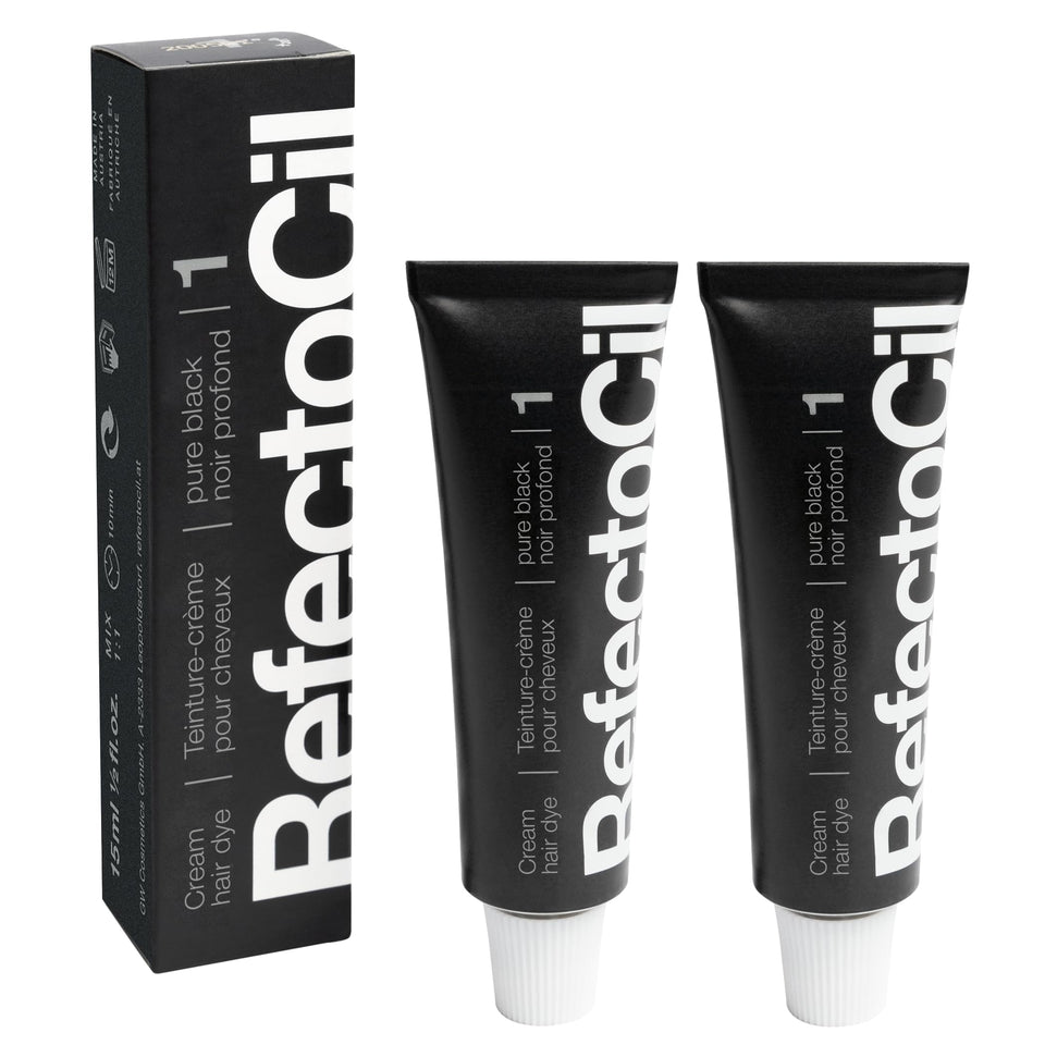 RefectoCil Pure Black front packaging showing two tubes and professional color benefit