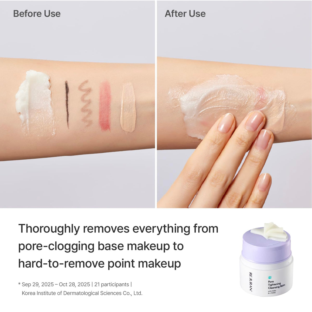 REJURAN balm emulsified into milky texture rinsing off easily for clean skin