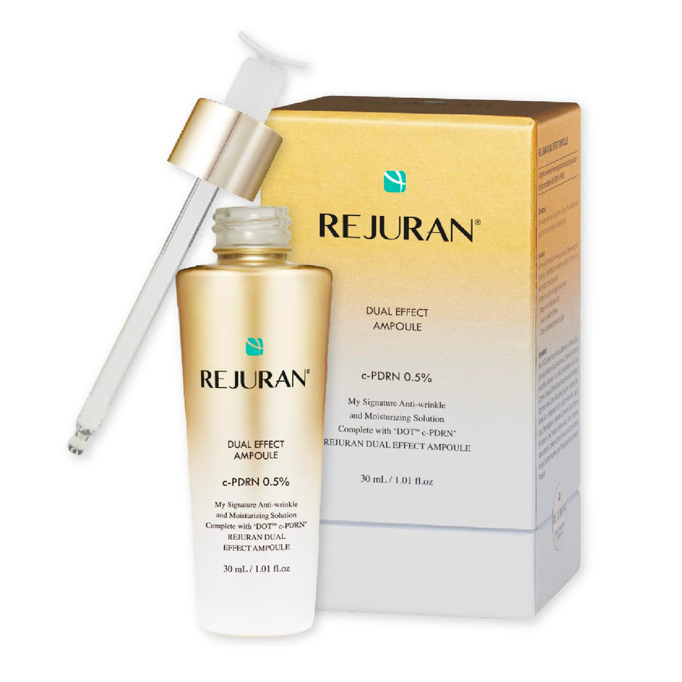 REJURAN front bottle of DOT DUAL ampoule showing packaging and benefit