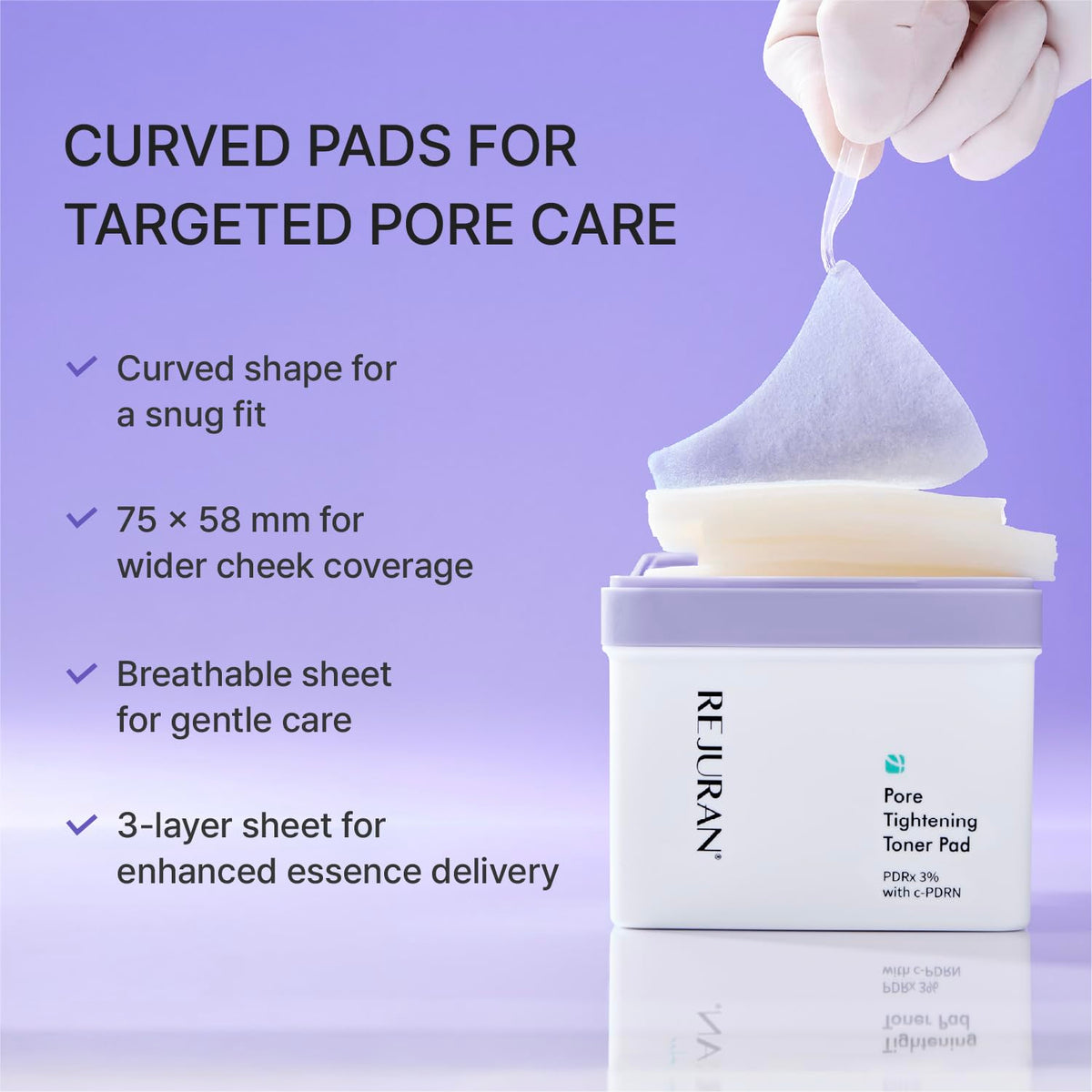 REJURAN pad size comparison next to coin showing travel-friendly scale