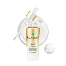 REJURAN ampoule front packaging showing compact travel-friendly vial and benefits