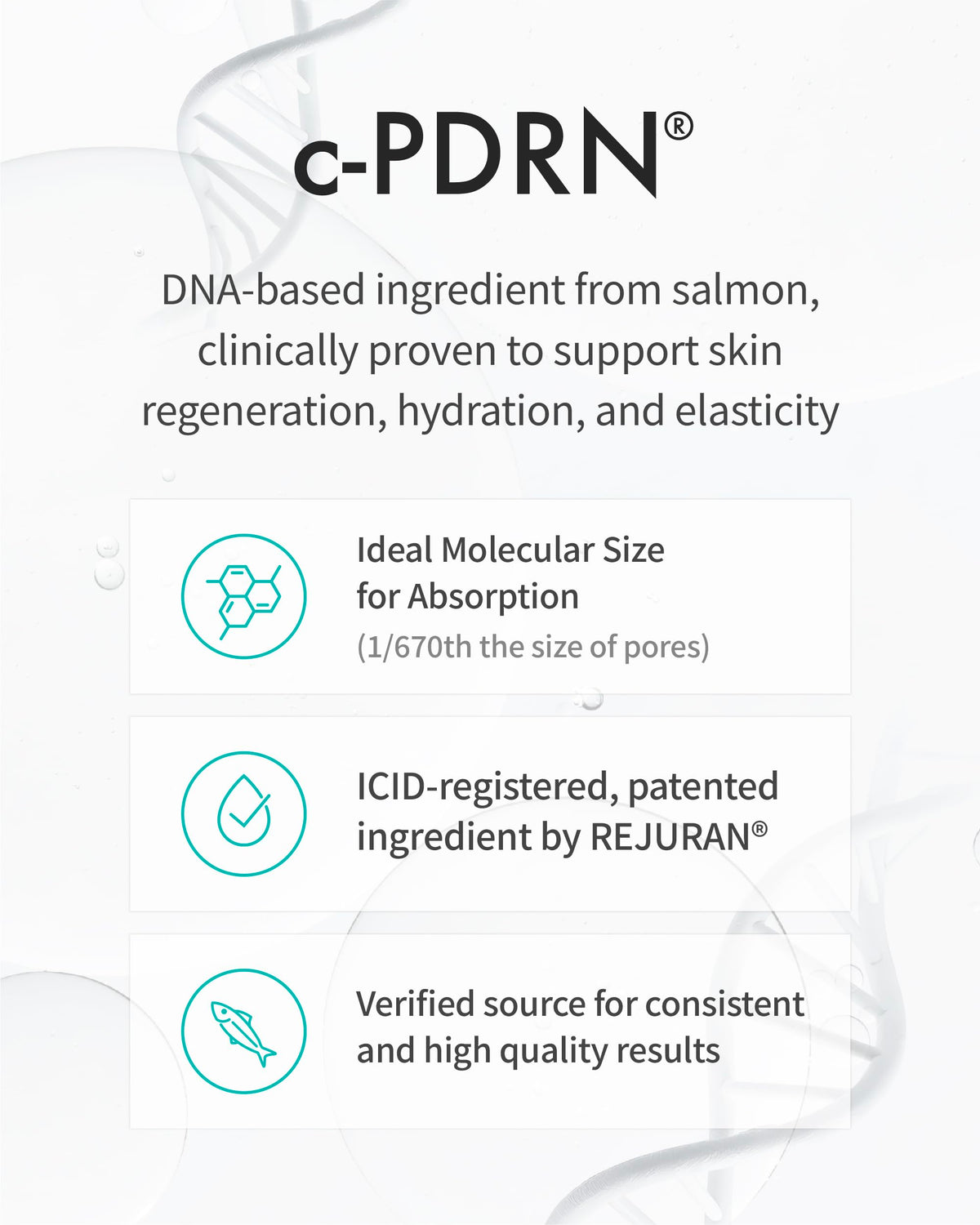 REJURAN ingredient label highlighting c-PDRN and hyaluronic acid for visible firmness