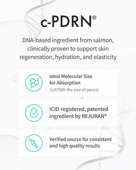 REJURAN ingredient label highlighting c-PDRN and hyaluronic acid for visible firmness