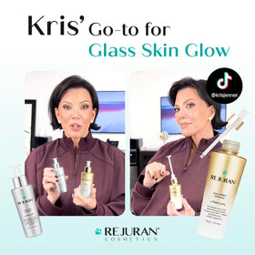 REJURAN close-up of ampoule texture on skin showing lightweight absorption benefit