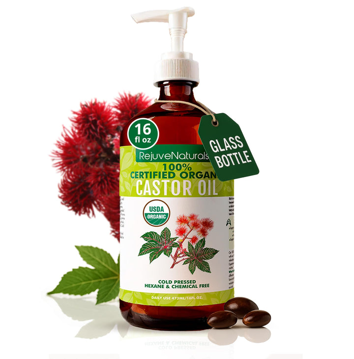 RejuveNaturals front bottle shot showing 16oz glass packaging and organic label benefit