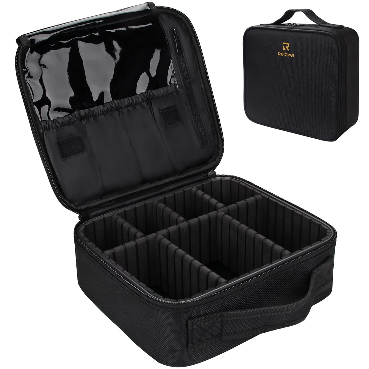 Relavel front view of closed train case showing compact protection