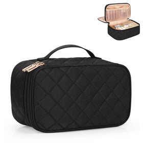 Relavel front view of black compact bag showing sleek silhouette and portability