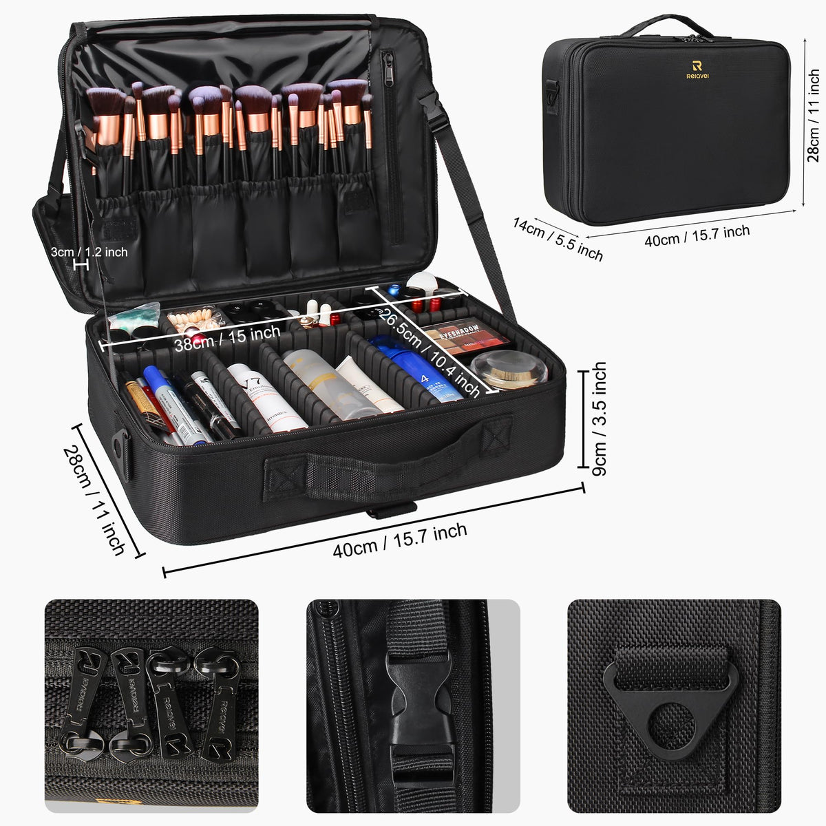 Relavel open three-layer interior displaying organization and quick access