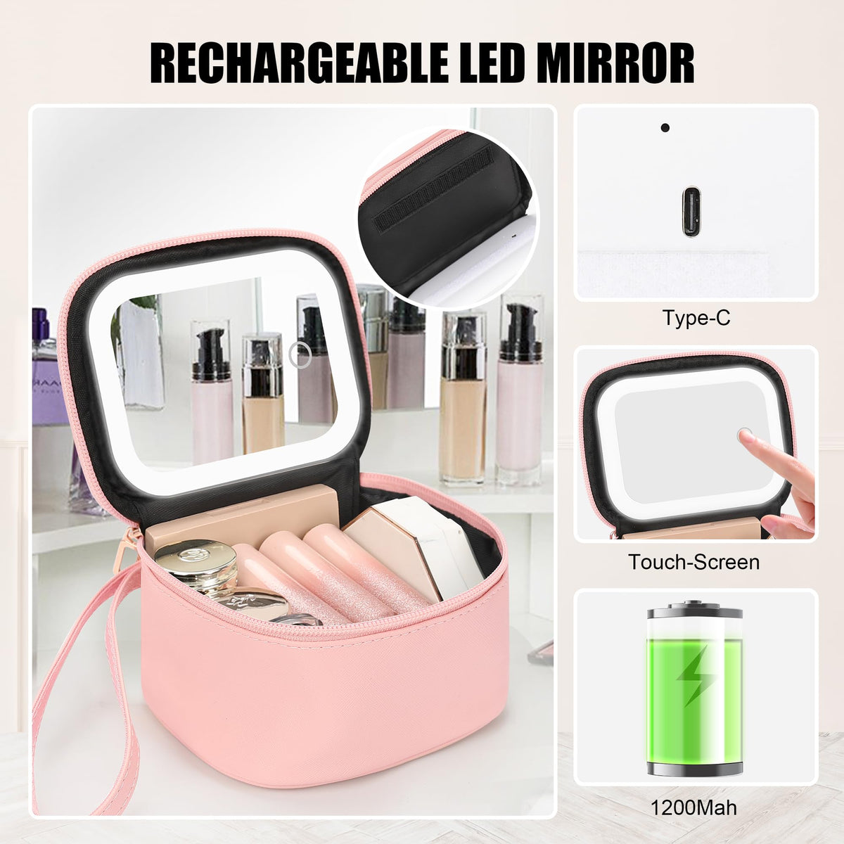 Relavel open pouch with cosmetics inside for organized travel-ready storage