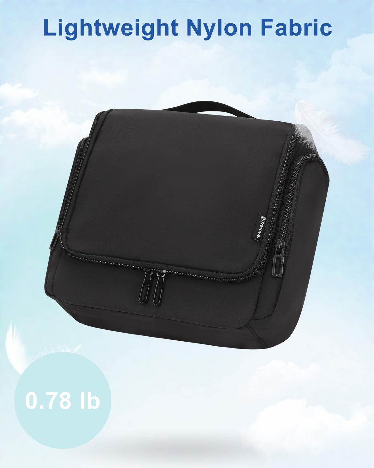 Relavel next to carry-on suitcase showing compact size and travel-friendly fit