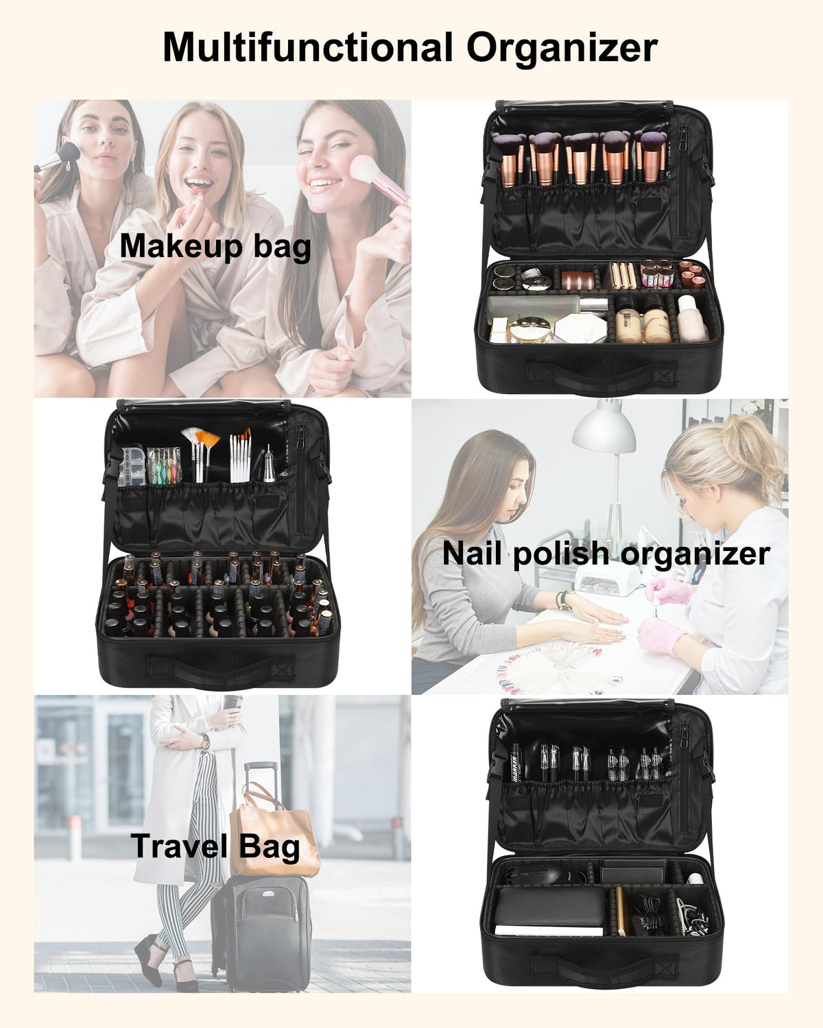 Relavel packed case with cosmetics and electronics for travel-ready versatile storage