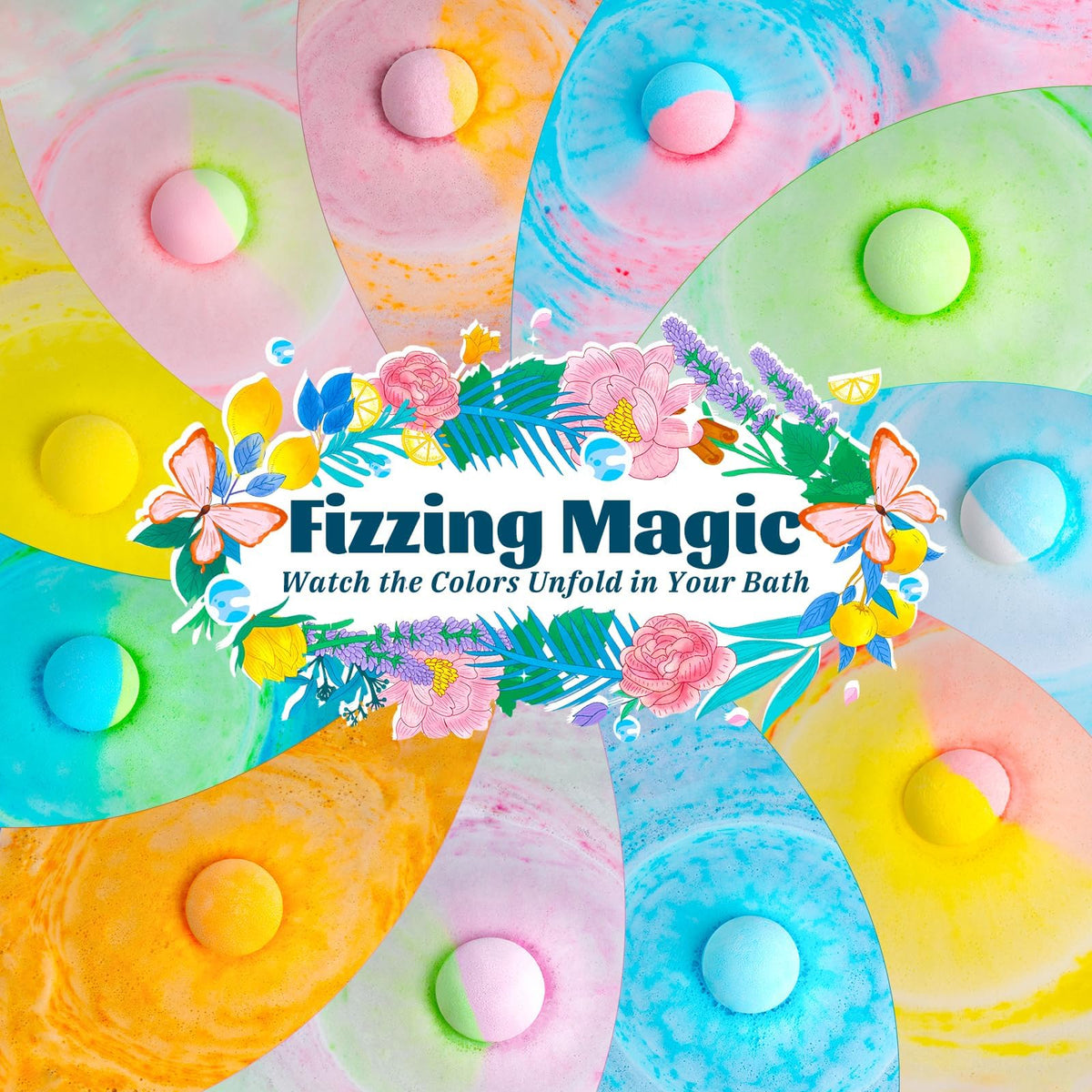 RelaxRose fizzing in bathtub demonstrating colorful bubbly result