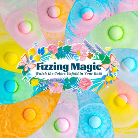 RelaxRose fizzing in bathtub demonstrating colorful bubbly result