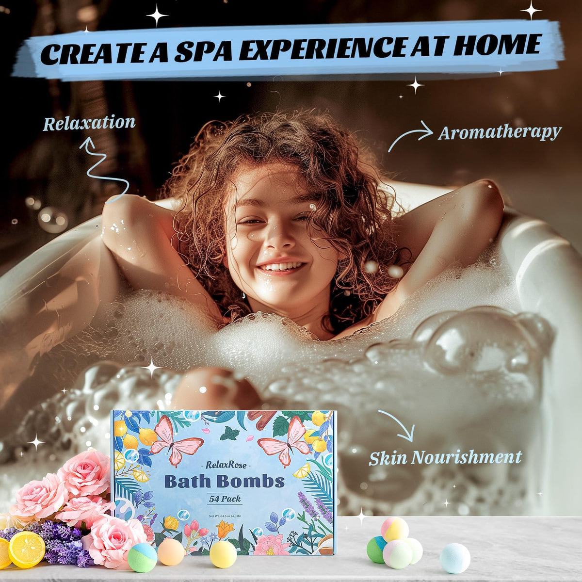 RelaxRose individually wrapped bath bomb ready to gift or travel