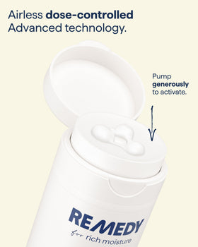 Remedy Science cream being applied to cheek for immediate comfort