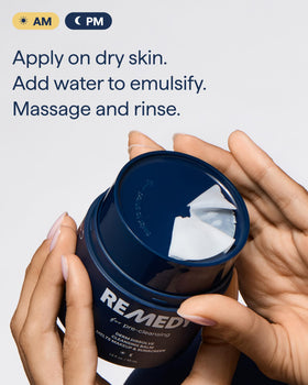 Remedy Science size comparison with a hand showing compact 1.5 fl oz travel-friendly benefit