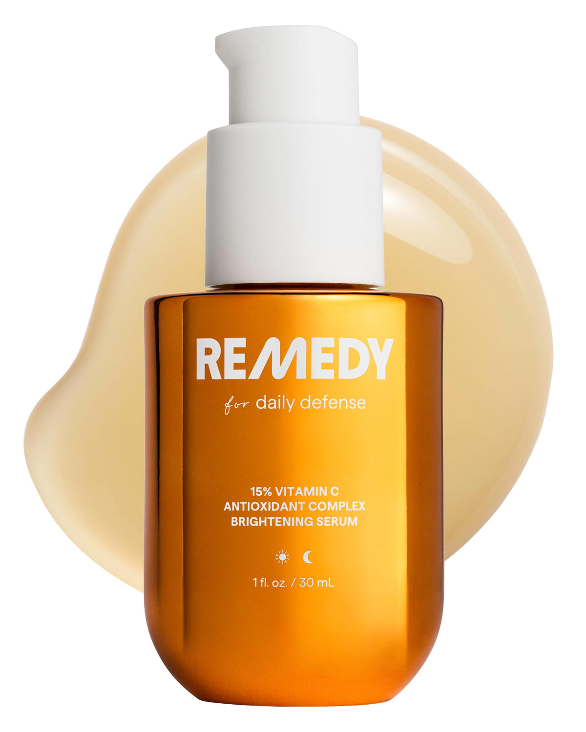 Remedy Science front bottle on white surface showing clean clinical packaging and brightening benefit