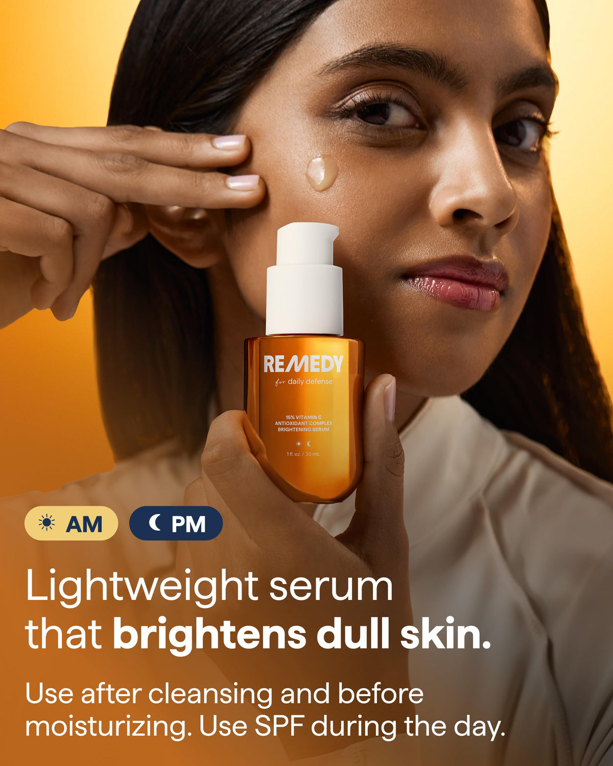Remedy Science ingredient panel showing 15% Vitamin C complex and antioxidant blend for protection