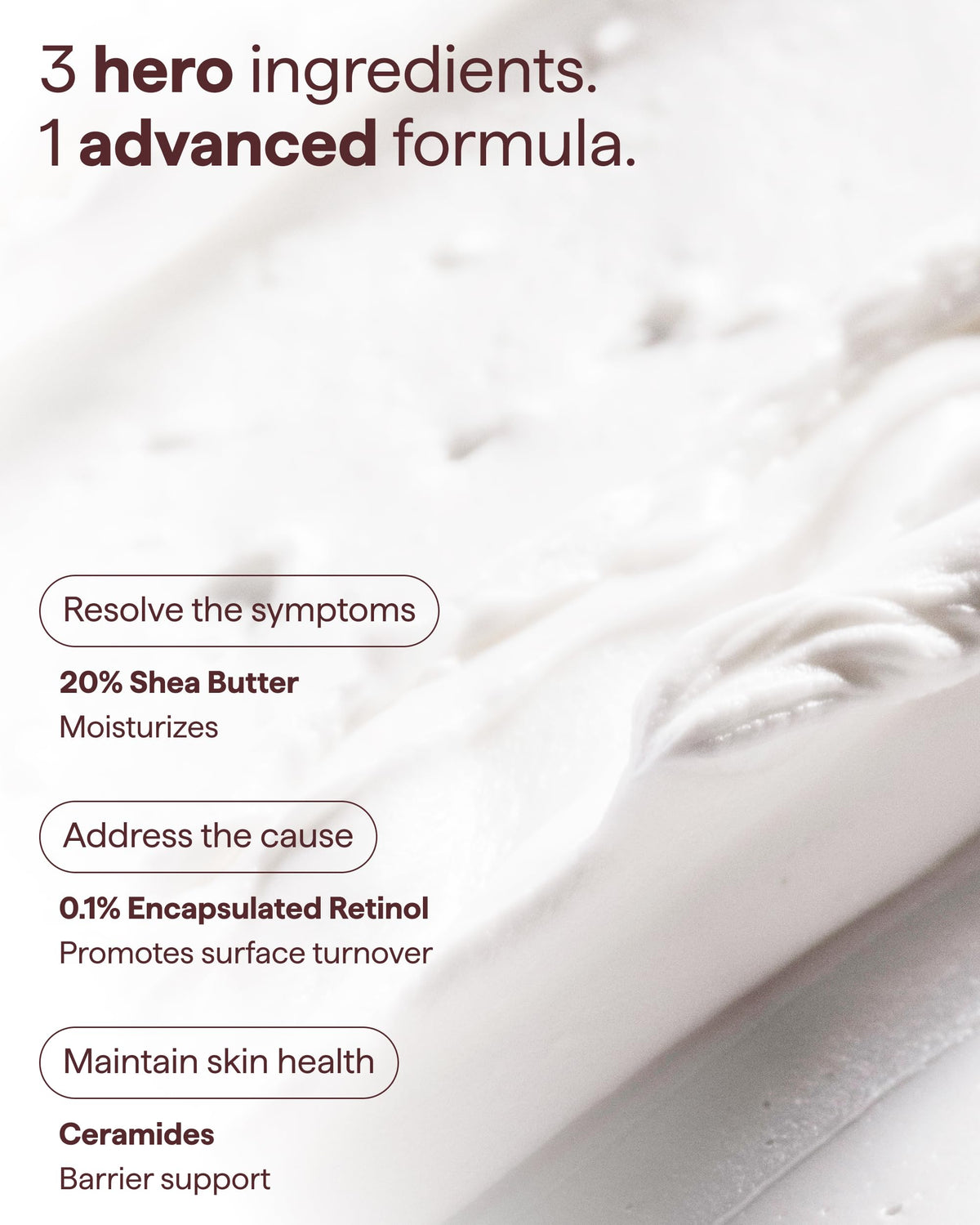 Remedy Science ingredients label highlighting retinol, shea butter, ceramides benefit
