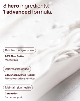 Remedy Science ingredients label highlighting retinol, shea butter, ceramides benefit