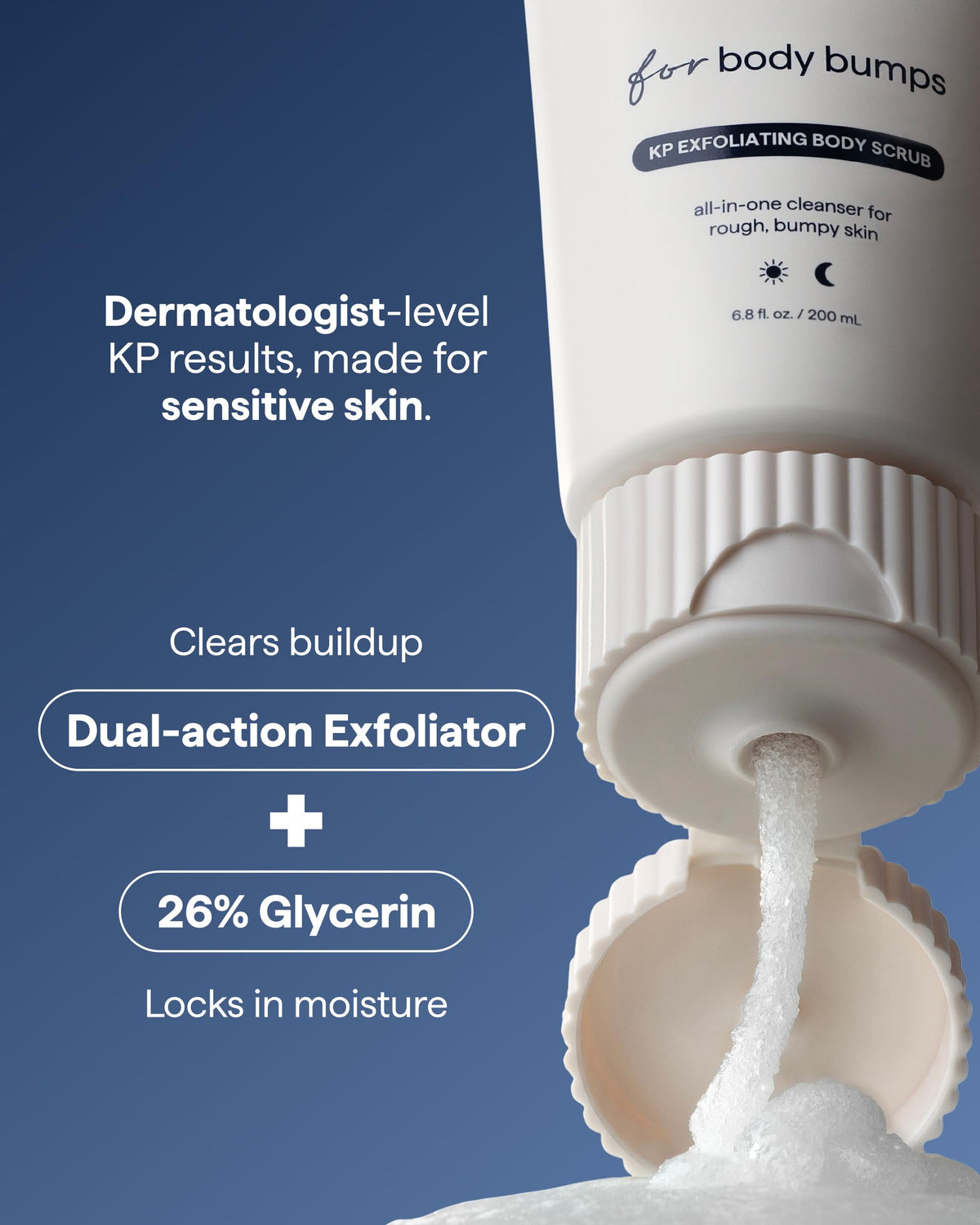 Remedy Science scrub dispensed in hand ready for gentle massage