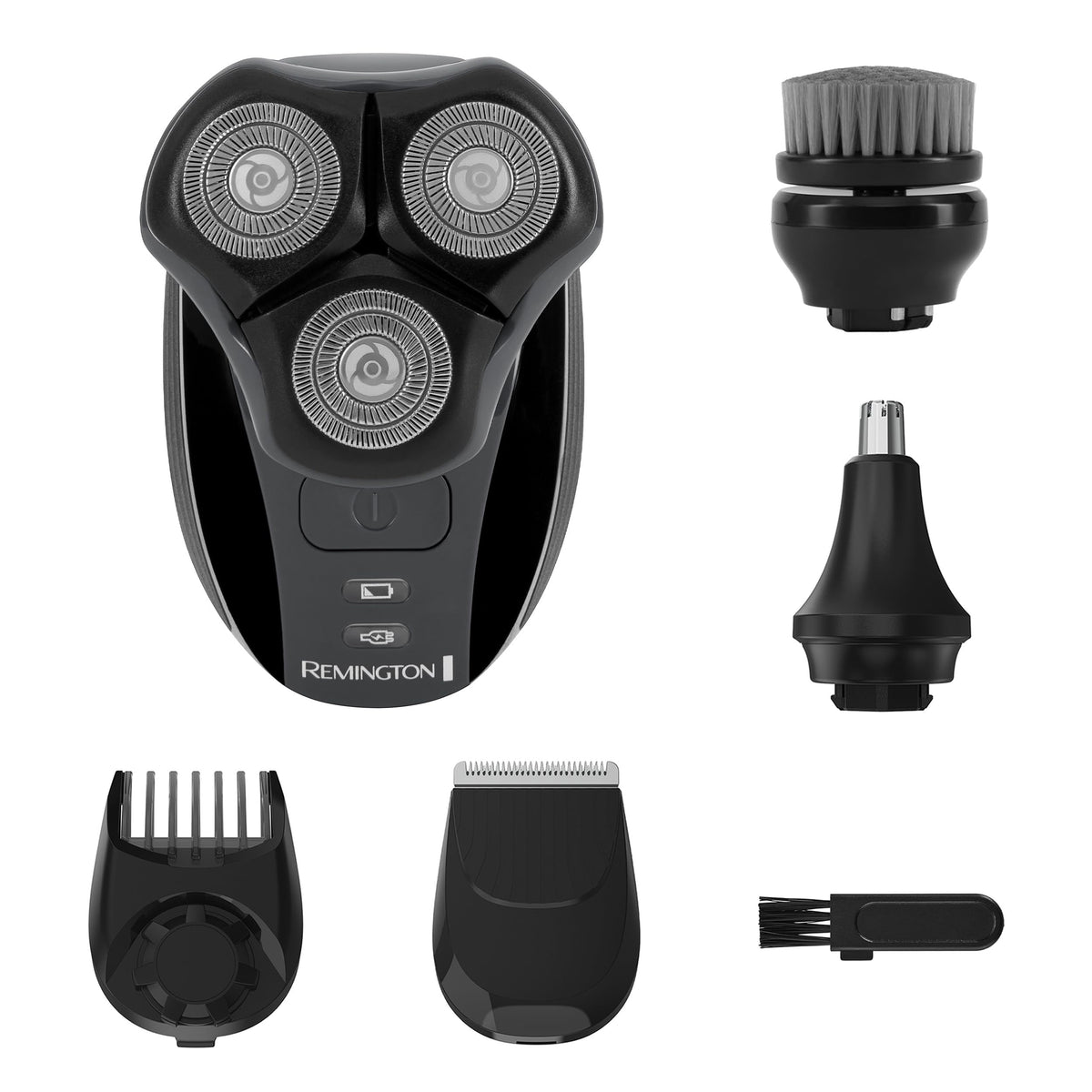 Remington Balder showing front view and controls for quick shaving