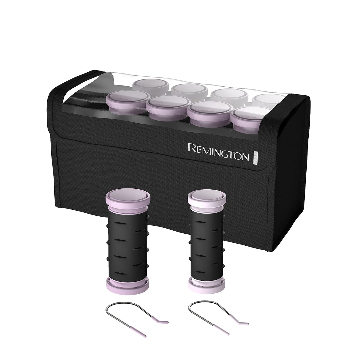 Remington compact hot rollers front view showing purple and black set for quick styling