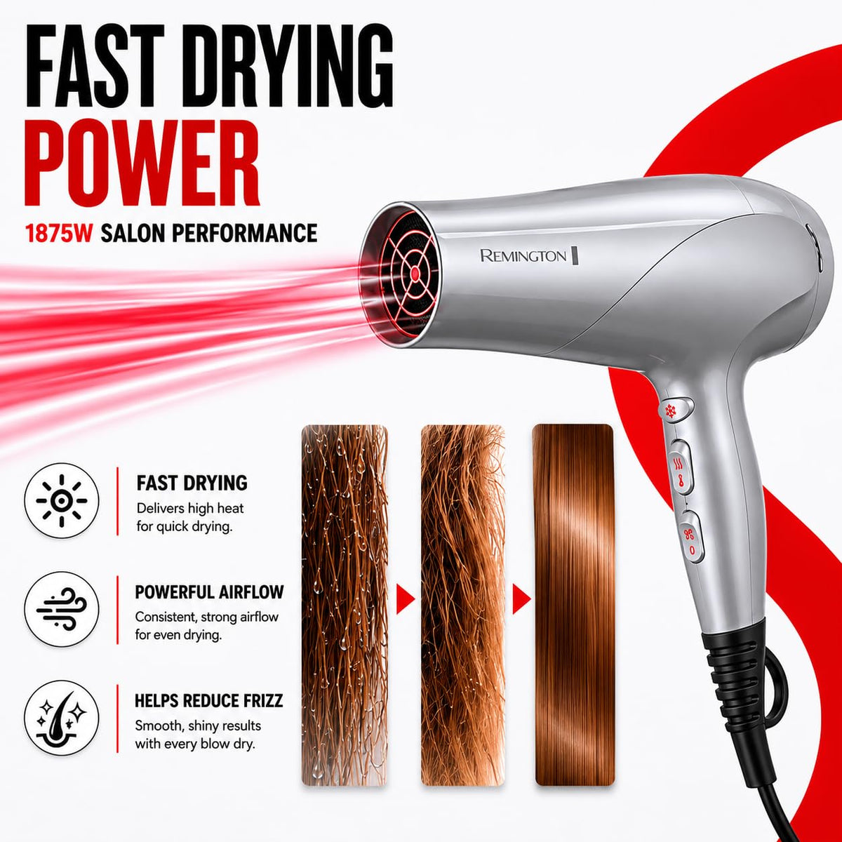 Remington diffuser attachment close-up enhancing curls and adding volume while reducing frizz