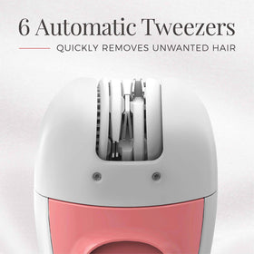 Remington epilator with included AA battery, protective cap and cleaning brush for easy setup