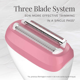 Remington closeup of foil and three blades for closer, gentler trimming