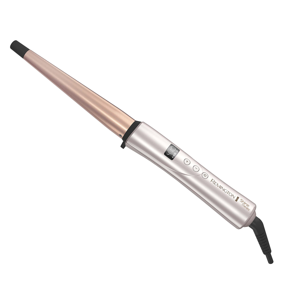 Remington front view of Shine Therapy wand showing sleek design and polished finish for easy styling