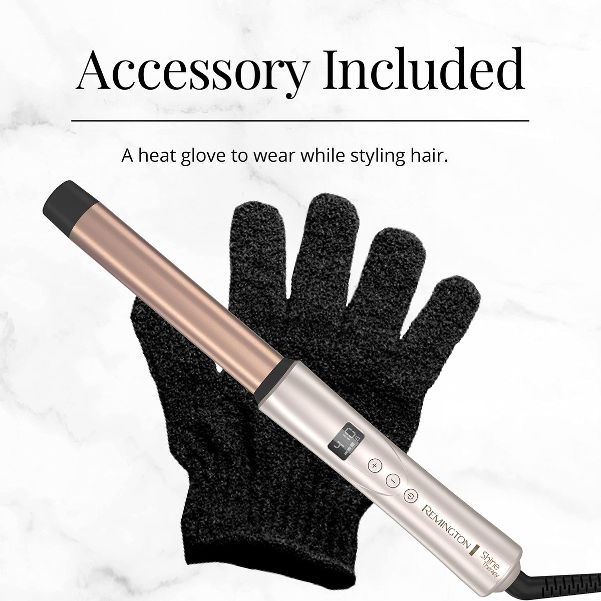 Remington included heat glove and wand for safer styling control