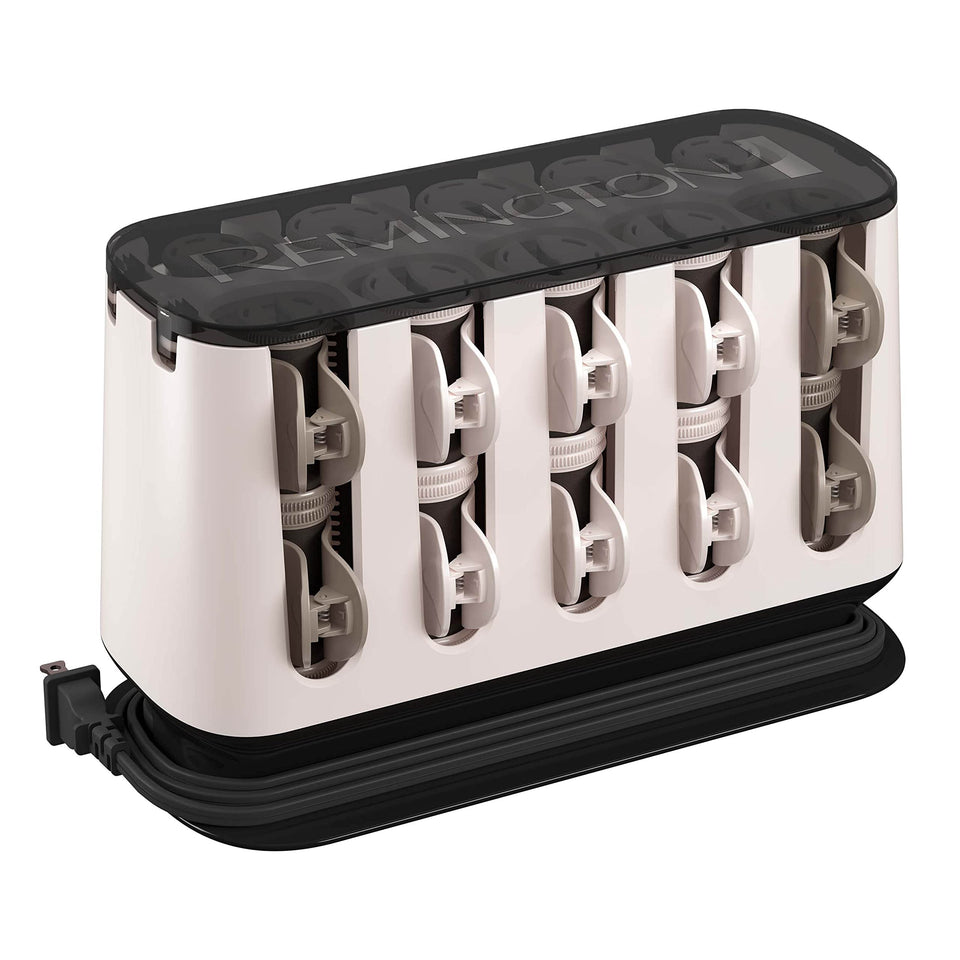 Remington hot rollers front packaging showing full 20-piece set and benefits