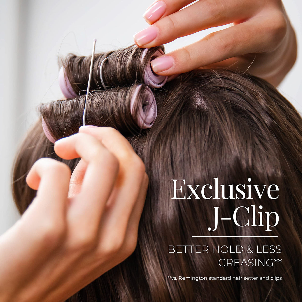 Remington J-clips and cool-touch ends detail for secure hold without creasing